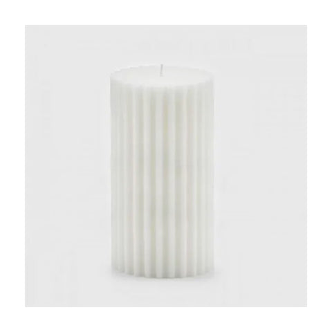 EDG Rustic striped decorative candle with white frangipani scent H20 Ø10 cm
