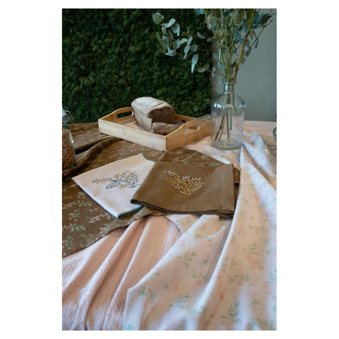 L'ATELIER 17 Set de deux serviettes pur coton rose et marron fleurs "Boheme" 40x40 cm 2 variantes