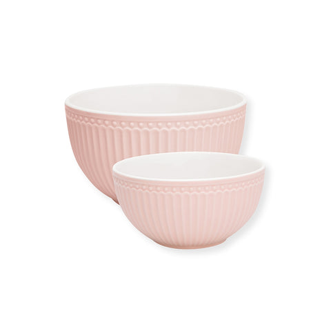 GREENGATE Set 2 serving bowls ALICE corrugated pink porcelain 2 sizes