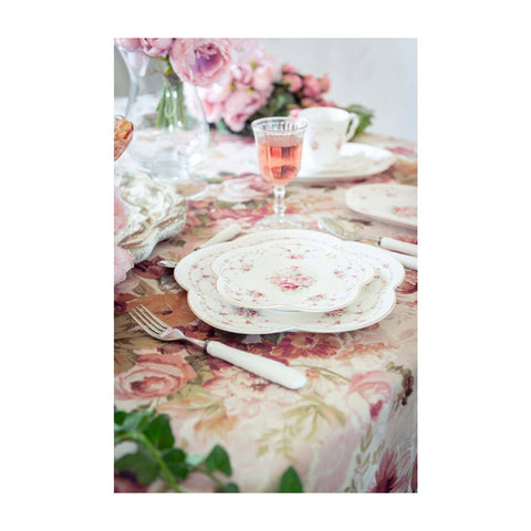 BLANC MARICLO' Set of 18 white ceramic 6-seater service plates with pink flowers