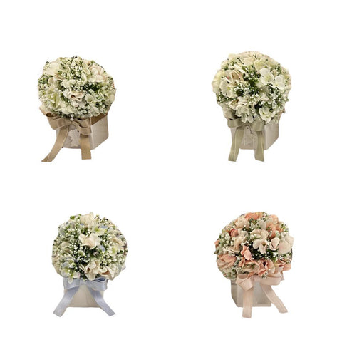 FIORI DI LENA Vase with mist sphere, hydrangea buds and bow 4 variants 100% made in Italy 8x18 cm