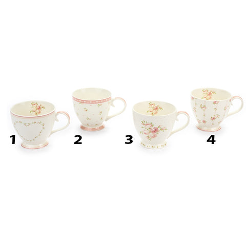 FABRIC CLOUDS Breakfast cup with handle ANNETTE 4 variants pink flowers 445 ml