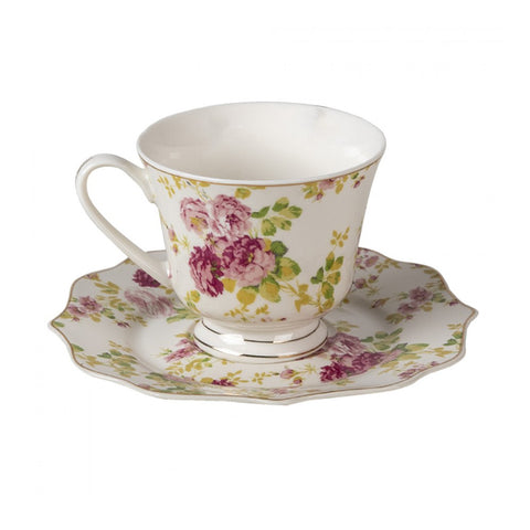 Tasses à café et soucoupes en porcelaine florale Clayre &amp; Eef 200 ml