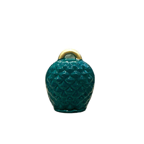 SHARON Small bell green enamelled pine cone with gold handle made in Italy H 6 cm