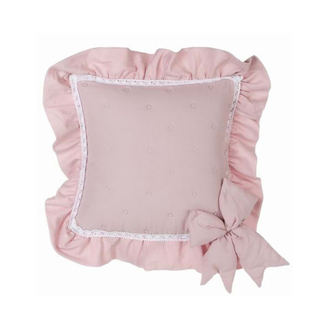 BLANC MARICLO' Cushion cover with frill and pink bows 40x40 cm A3017799RO