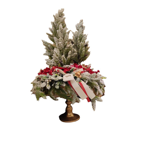 FIORI DI LENA Centerpiece with stand with trio of trees and red decorations H80 Ø13 cm