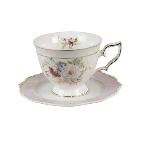 CLAYRE &amp; EEF Set 2 tea cups with saucer in pink porcelain 200 ml 12x9x7 cm Ø14x2 cm