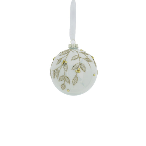 HERVIT Christmas ball box for tree in pearly white and green glass Ø8 cm