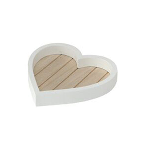 MAGNUS REGALO Set 3 vassoi in legno a forma di cuore bianco e tortora 20x30 cm