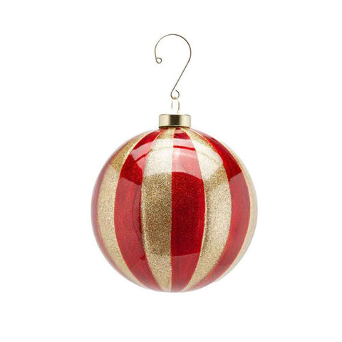 Boule de sapin boule de Noël EDG en verre rouge et or avec lignes scintillantes Ø12 cm