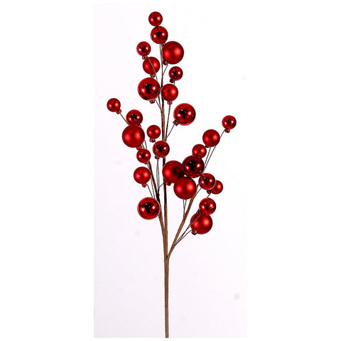 VETUR Décoration branche de Noël avec boules rouges brillantes et mates 79 cm