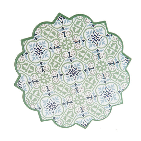Clayre &amp; Eef Green ceramic trivet with Bohemiene flowers D20x1 cm