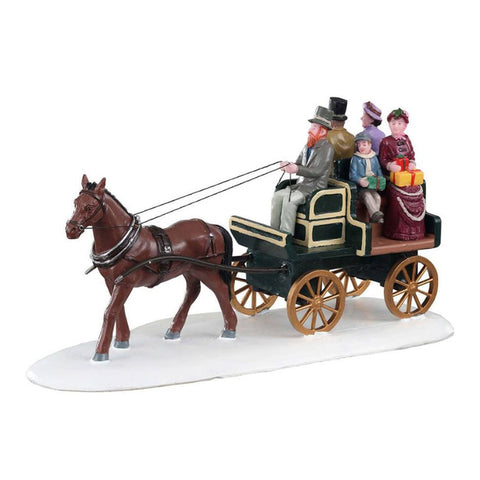 LEMAX Carrozza con cavalli "Jaunting Car" in resina Caddington Village