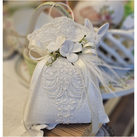Fiori Di Lena Linen and lace sack with hydrangeas 13xH16 cm