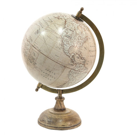Clayre &amp; Eef Decorative terrestrial globe Beige in wood/Iron Retro Vintage 22x22xh33 cm