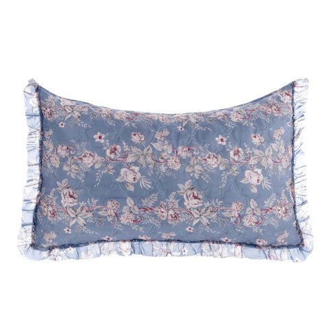 BLANC MARICLO' Set 2 taies d'oreiller avec volant fleur bleu clair 180gsm 50x80 cm