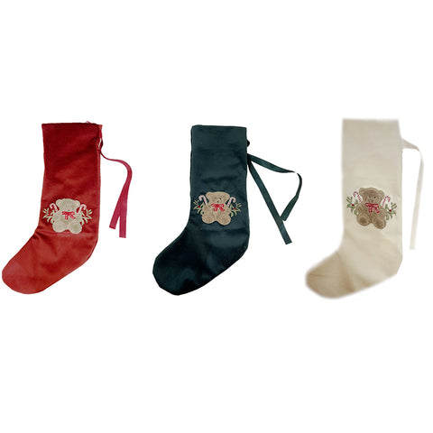 BLANC MARICLO' Velvet socks with teddy bear decoration MADE IN ITALY 3 color variants
