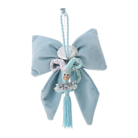 HERVIT Decorative bow with jester blue velvet hanging decoration 14x18 cm