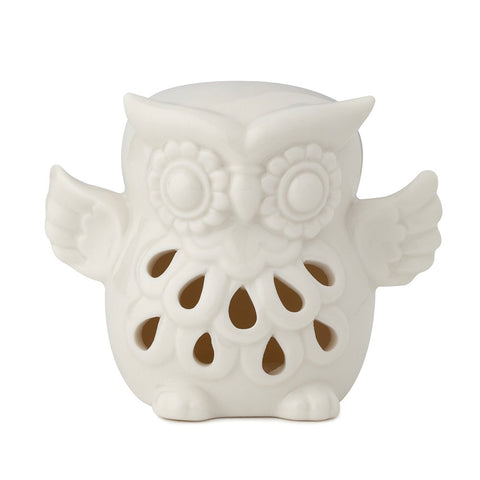 HERVIT Perforated white porcelain owl in gift box 10x8 cm