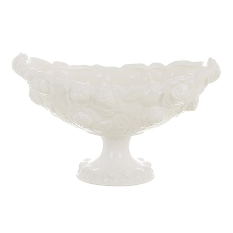 BLANC MARICLO' Support ovale avec roses en relief en céramique blanche 25x16x16 cm
