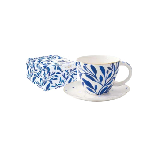 EASY LIFE Set 2 tea cups w/porcelain saucer color box ELEGANCE blue 280 ml