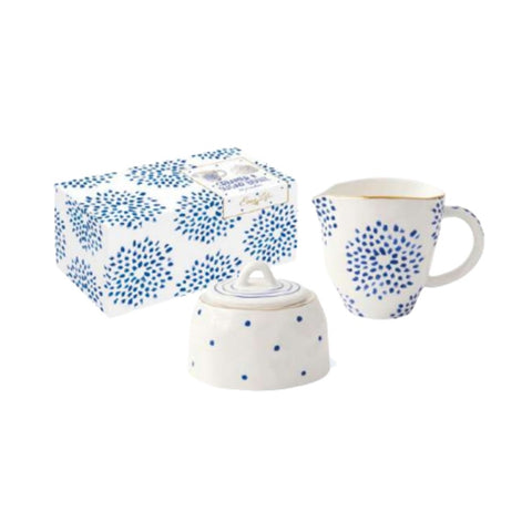 EASY LIFE ELEGANCE white and blue porcelain milk jug and sugar bowl set 220/225 ml