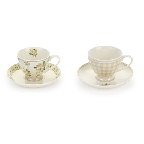FABRIC CLOUDS New Bone Shabby Chic tea cup and saucer 2 variants 250 ml