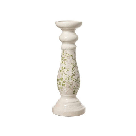 L'ART DI NACCHI Candelabra candle holder with flowers in white ceramic Ø14 H36 cm