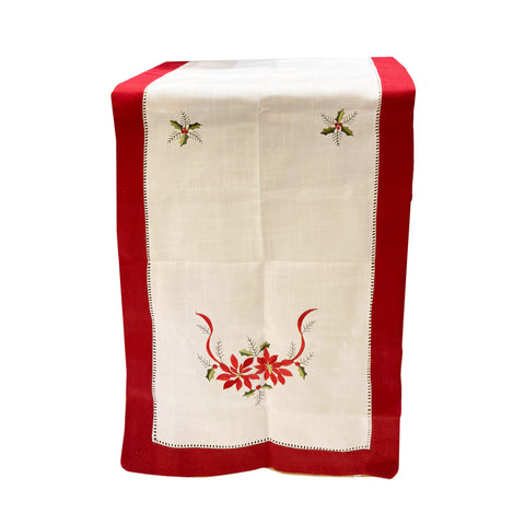 BLANC MARICLO' Chemin de Noël rectangulaire en coton blanc et rouge 45x150 cm