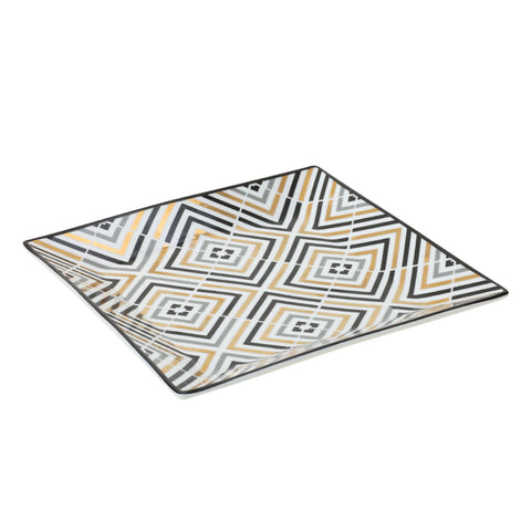 HERVIT Svuotatasche piattino quadrato con rombi in porcellana VLK Design 20x20cm