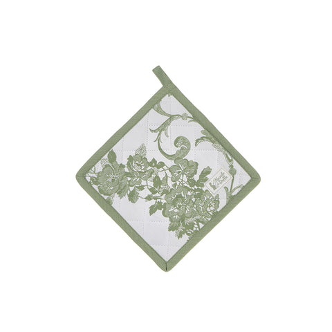 NUVOLE DI STOFFA Presina quadrata da cucina con fiori Shabby Chic in cotone bianco e verde, Chloe 20x20 cm