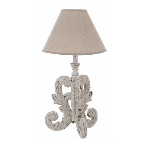 BLANC MARICLO' Socle de lampe décorations élégantes abat-jour tissu gris tourterelle L25xP25xH51cm