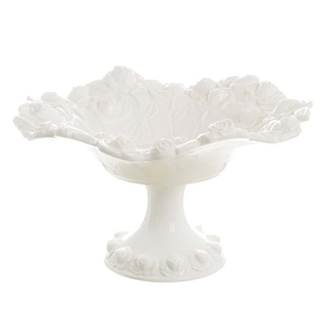 BLANC MARICLO' Alzatina Coppa con roselline rilievo ceramica bianca 26x26x15 cm