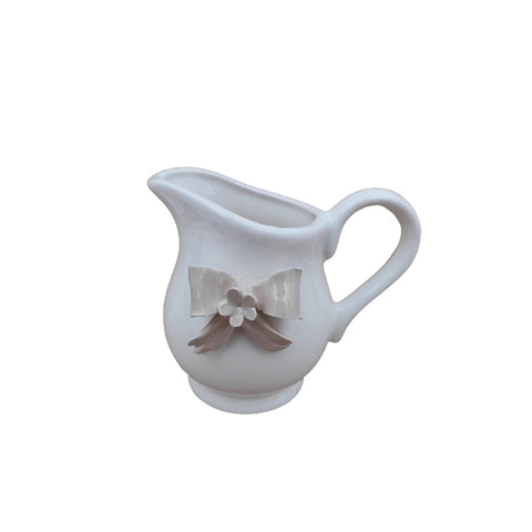 NALI' White capodimonte porcelain milk jug with beige bow 13x10cm LF7BEIGE