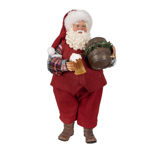 Clayre & Eef Babbo Natale con botte e birra in tessuto rosso 16x8xh28cm
