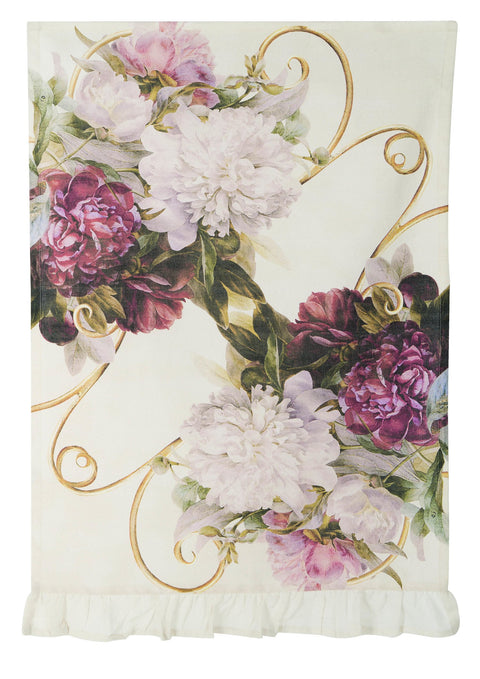BLANC MARICLO' Cloth with frill in cotton with flowers 50x70 cm A29681
