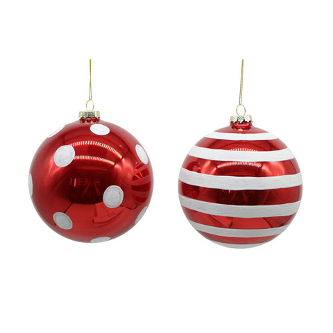 VETUR Decoration Christmas decoration red and white glass sphere 2 variants 12 cm