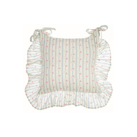 BLANC MARICLO' Set of 2 chair cushions with striped cotton frill and flowers 40x40 cm