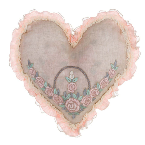 BLANC MARICLO' Heart-shaped decorative cushion SENTIMENT dove gray linen pink gala 46x46 cm