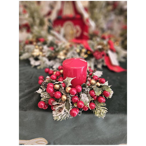 Bougeoir de Noël Lena's Flowers avec bougie Made in Italy D20xH10 cm