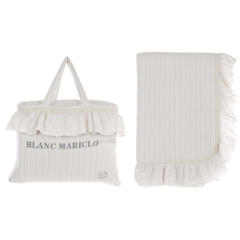 BLANC MARICLO' White double bedspread with ruffles along the edges 260x260 cm