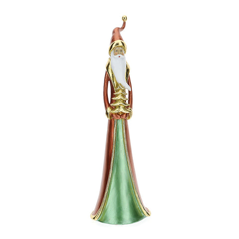 HERVIT Figurine Père Noël slim idée cadeau en résine rouge et doré 80 cm