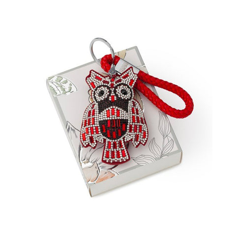 HERVIT Owl-shaped keychain white with red rhinestones 19 cm 27926