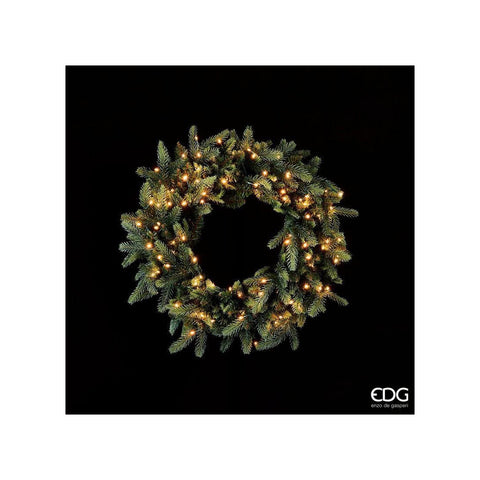 EDG Ghirlanda corona Fuoriporta pino decoro natalizio con 100 led verde 330 rami Ø60 cm