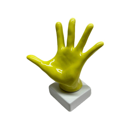AMAGE Statue "La main" jaune avec socle blanc en porcelaine de Capodimonte 22x9x9 cm