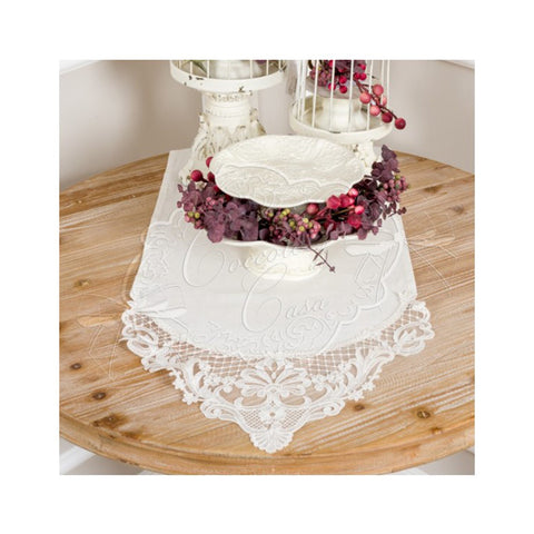 COCCOLE DI CASA White cotton table runner with side lace "Luna" Shabby Chic 35x130 cm
