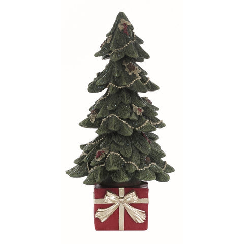 BLANC MARICLO' Décoration de Noël Sapin de Noël vert et rouge en résine H26,5cm