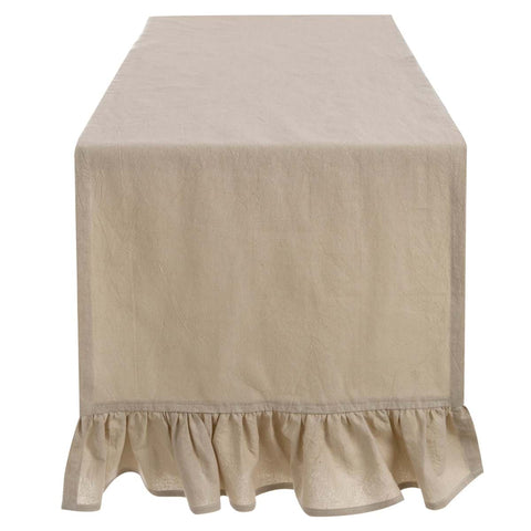 Blanc Mariclò Runner in beige cotton with 2 frills 10 cm "Frill"