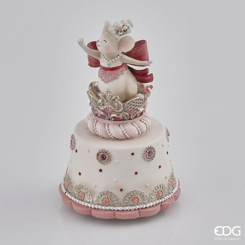 EDG Musical box Christmas decoration with gold and pink mouse Ø11xh17cm