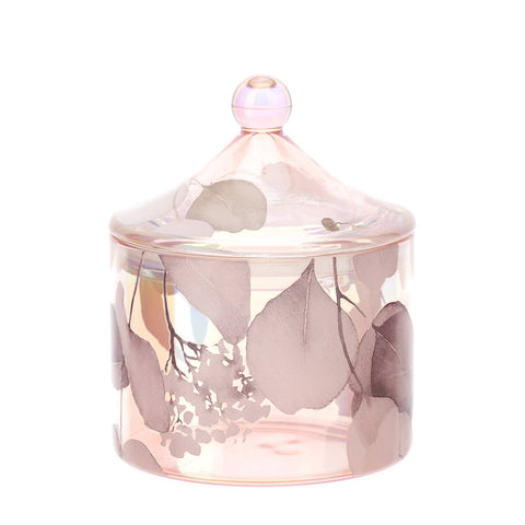 Hervit "Botanic Pagoda" pink floral glass container D9.5x12 cm